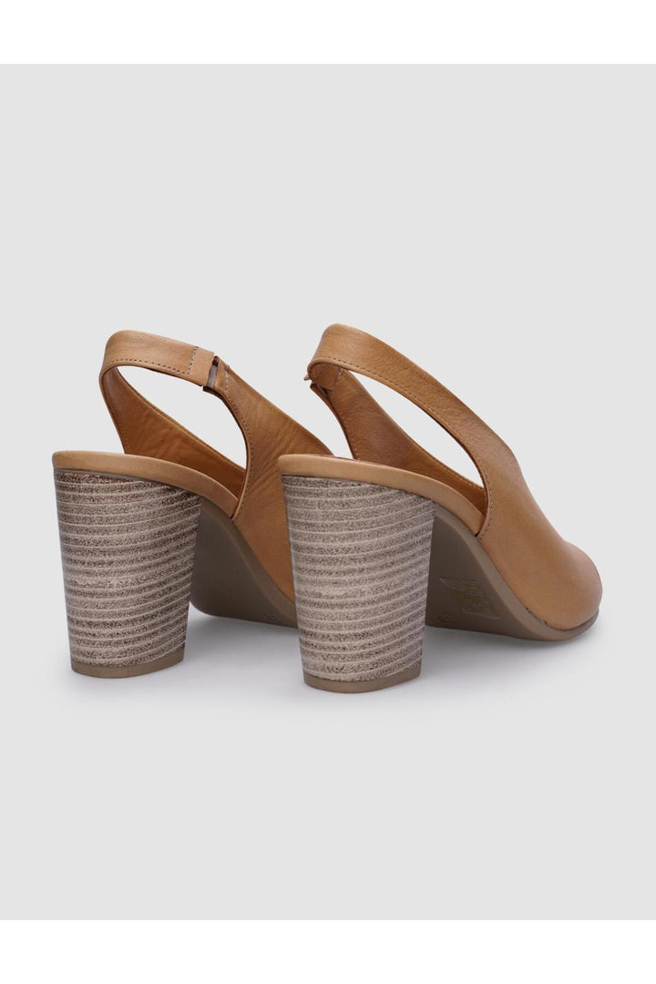 Cabani Shoes Sandales à talons pour femmes en cuir véritable beige avec élastique à l'arrière. - Beige