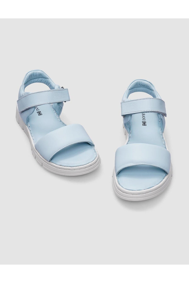 Cabani Shoes Sandales pour femmes en cuir véritable 100% à fermeture velcro bleue - Multicolore