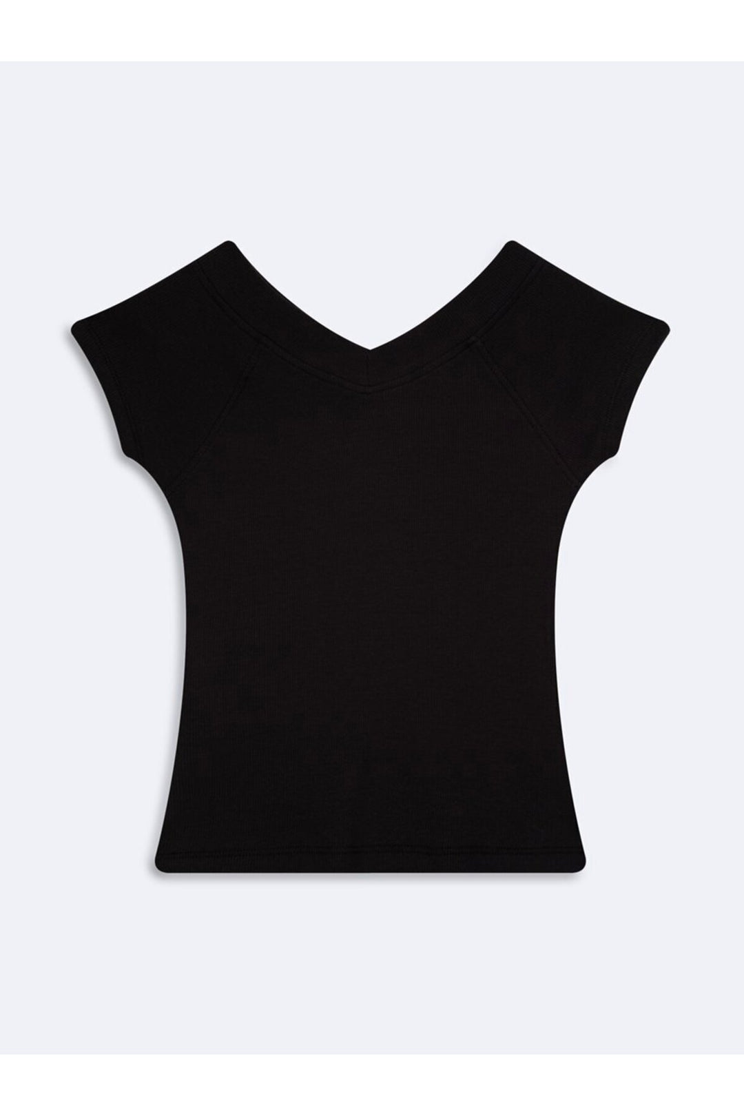 LTB T-shirt noir à col en V avec côtes - Noir
