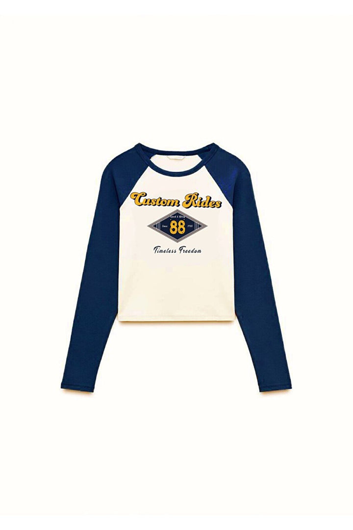 LTB Sweat court crème imprimé à col zéro et manches longues
