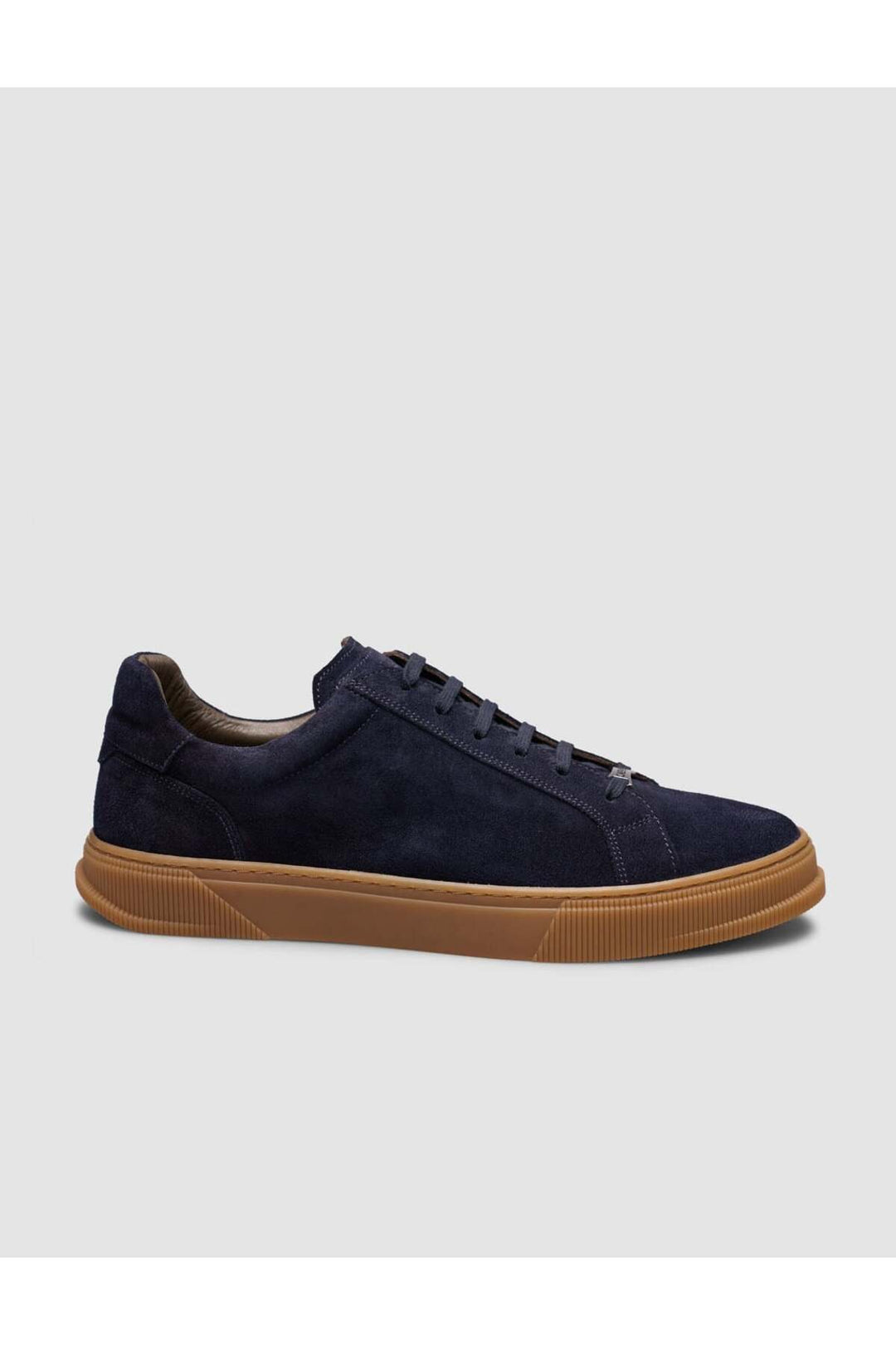 Cabani Shoes Sneaker pour homme en cuir bleu marine à lacets avec semelle marron. - Bleu marine