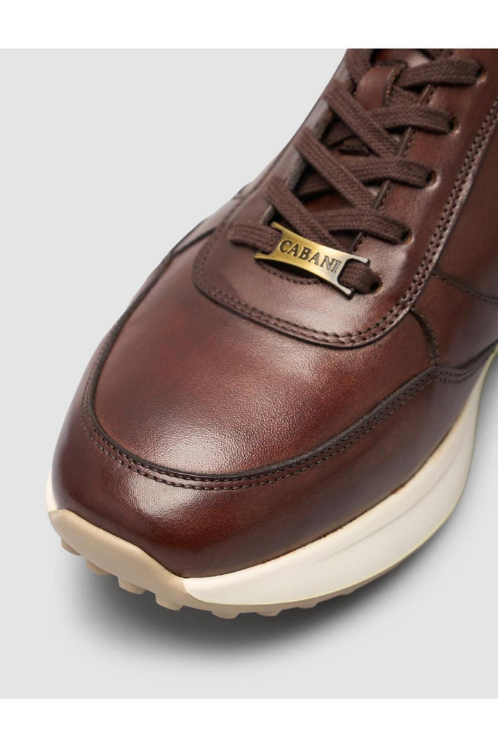 Cabani Shoes Laurino Chaussures de sport pour hommes en cuir véritable 100% marron à lacets - Marron