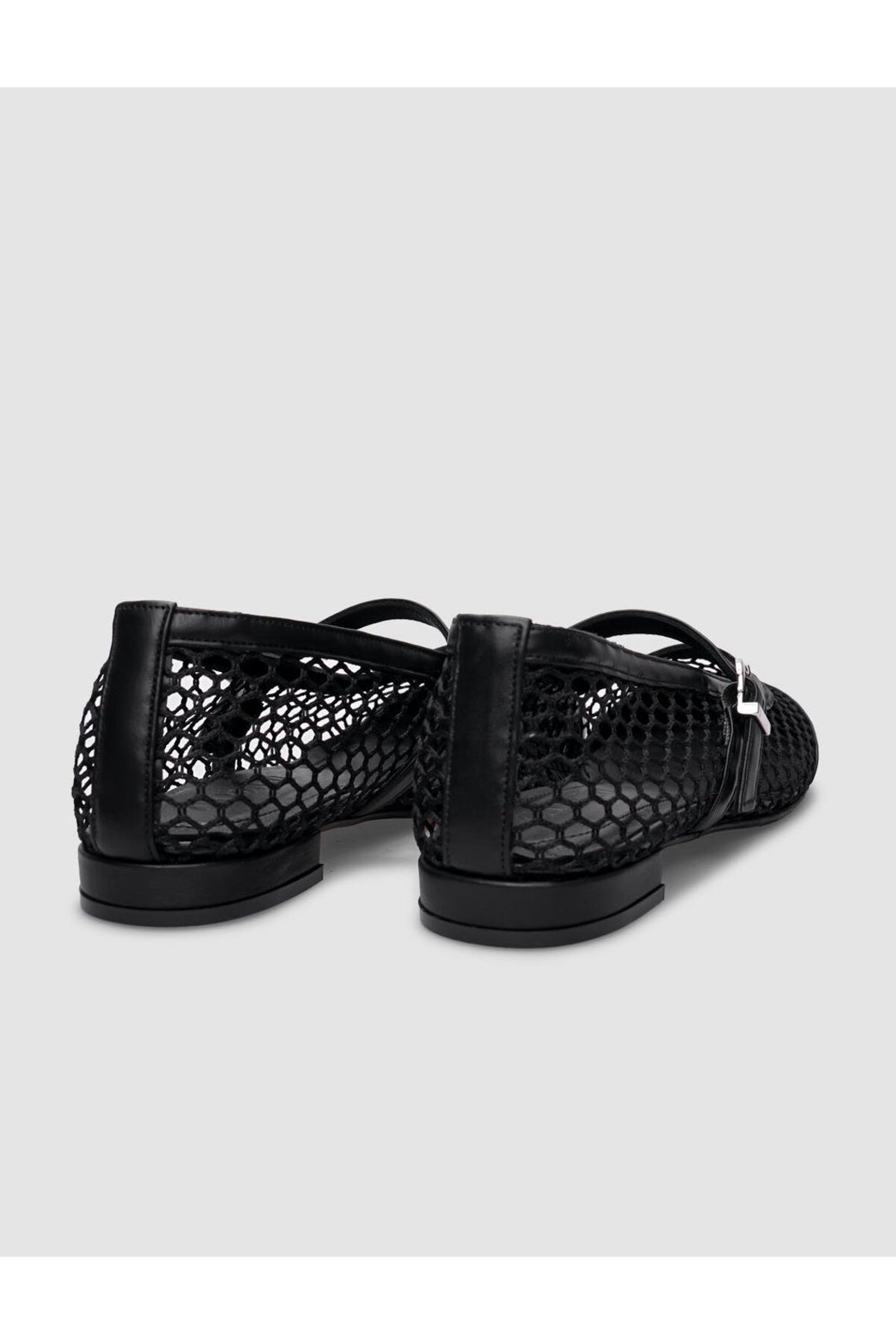 Cabani Shoes Ballerines pour femmes en cuir véritable noir avec détails en filet et boucle. - Noir