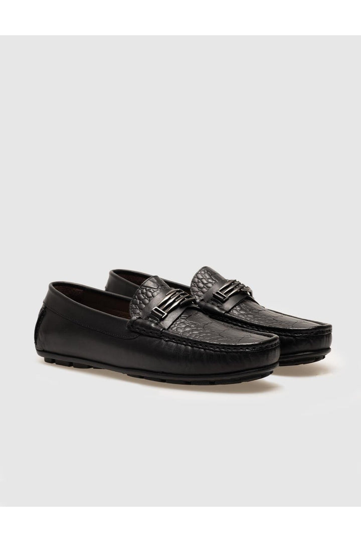 Cabani Shoes Loafer pour homme en cuir véritable avec détails noirs - Noir