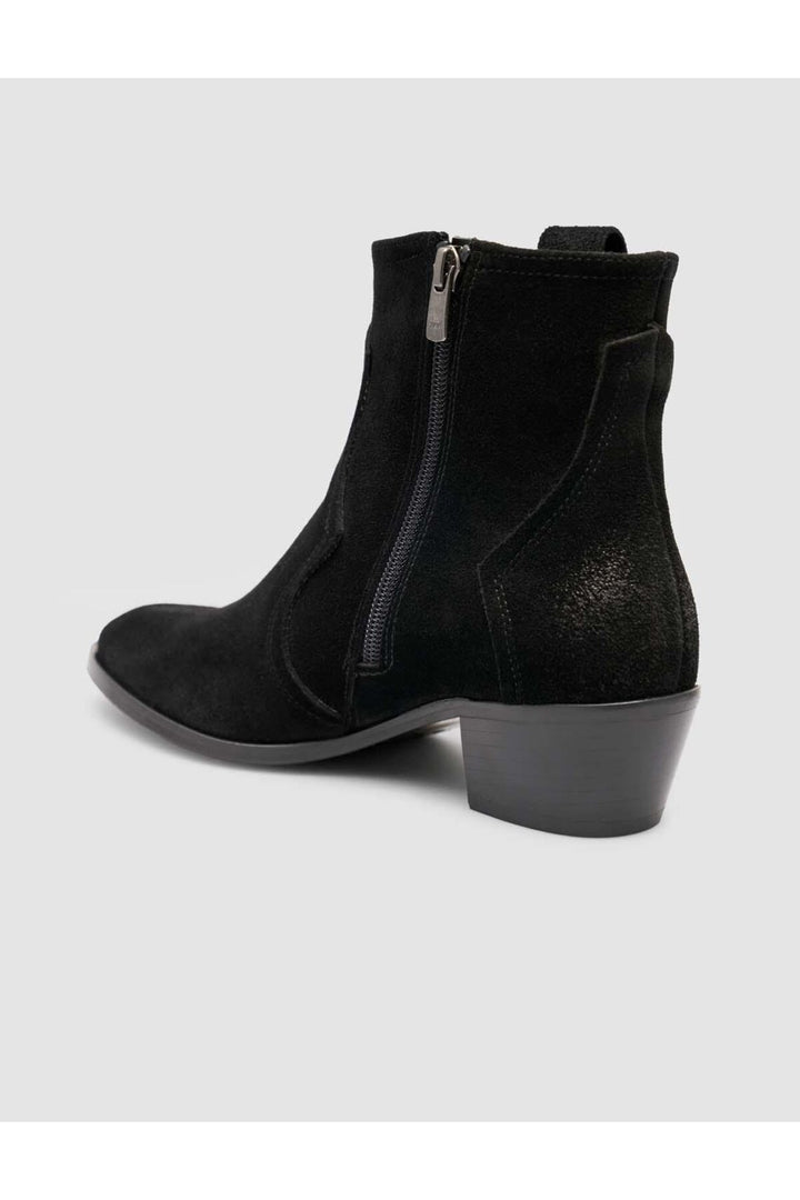 Cabani Shoes Bottines western pour femmes en cuir suédé noir à talon avec fermeture éclair - Multicolore