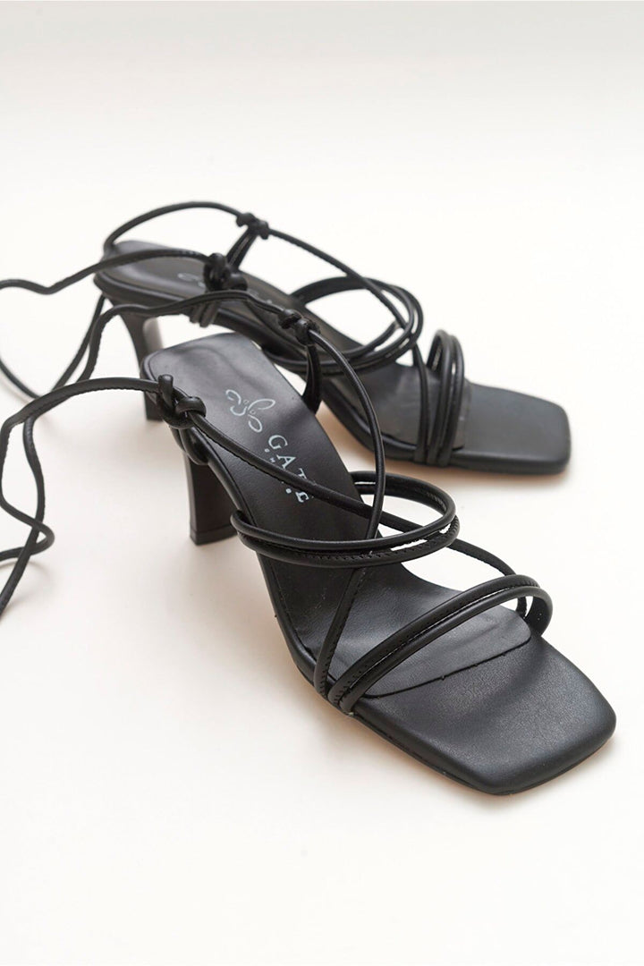 Wavelys Chaussures à talons classiques à lanières et à cordon pour femmes Gate Shoes - Noir