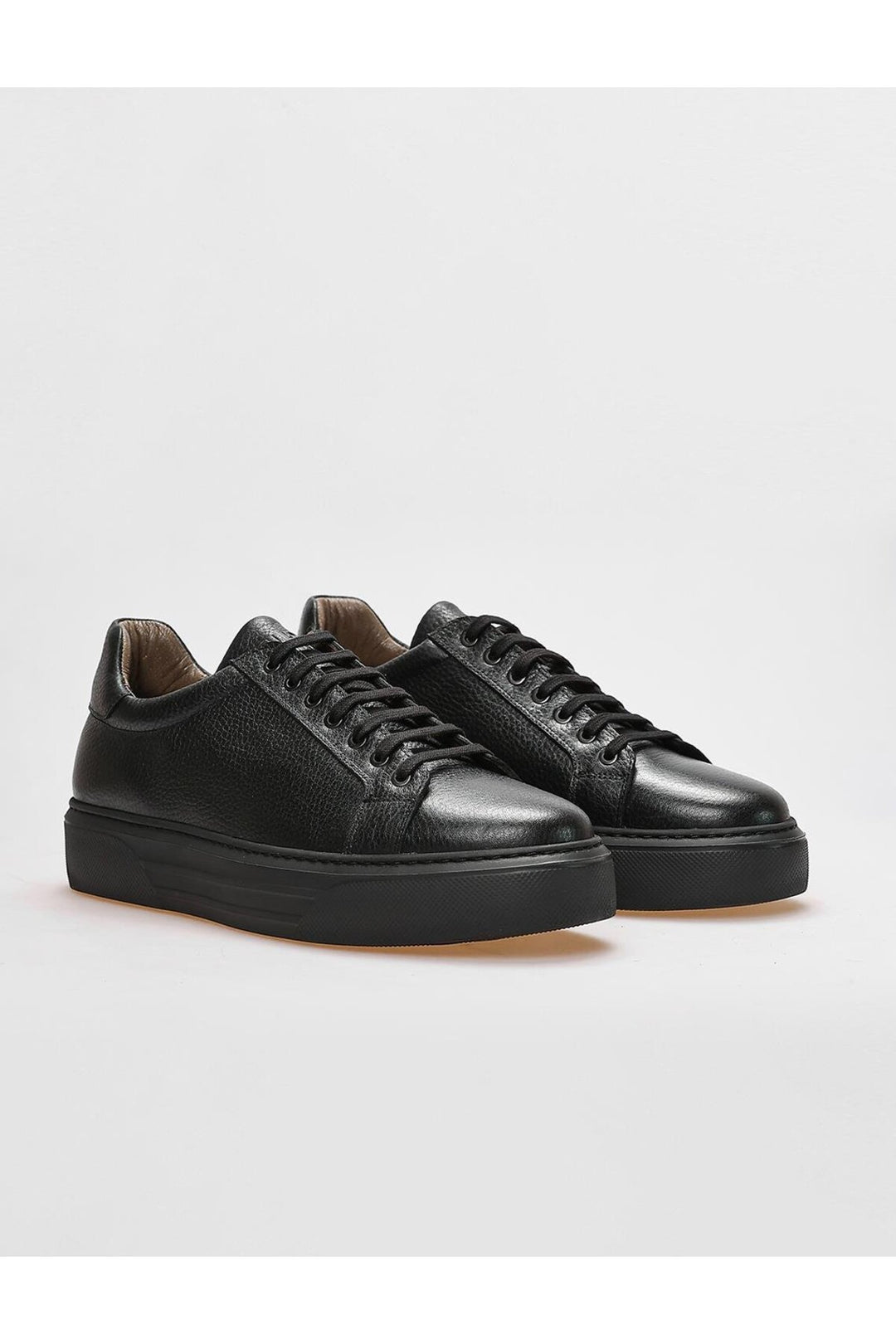 Cabani Shoes Chaussures de sport pour hommes en cuir véritable noires à lacets - Noir