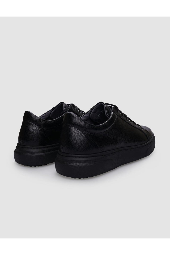 Cabani Shoes %100 Cuir véritable Baskets pour hommes noires à lacets - Noir