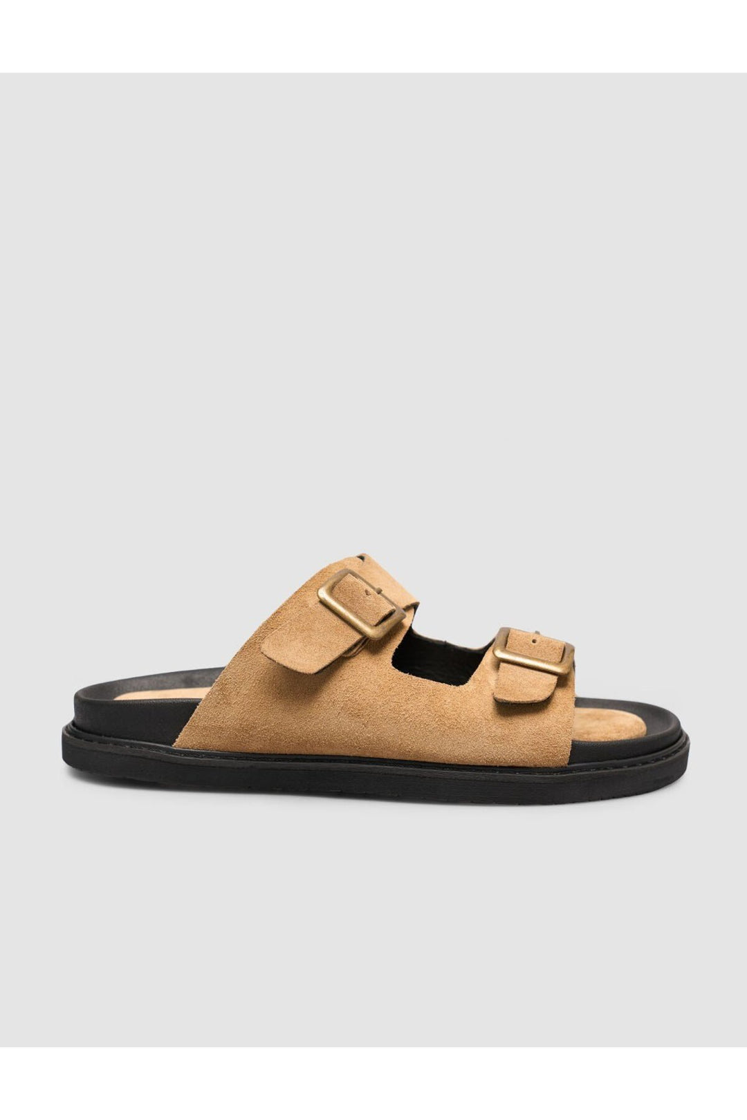 Cabani Shoes Sandales pour hommes en suède vison avec ceinture en cuir véritable - Vison