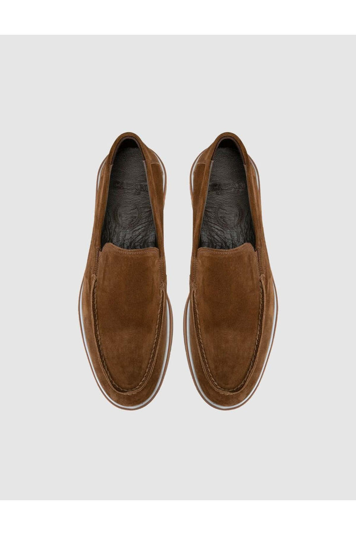 Cabani Shoes Mocassins pour hommes en cuir véritable suédé marron. - Tabac