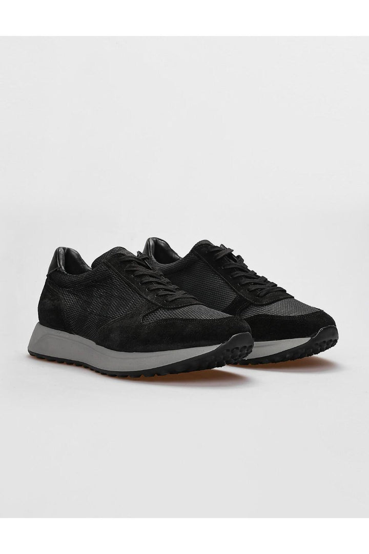 Cabani Shoes Chaussures de sport pour hommes en cuir véritable noir camouflage avec lacets - Noir