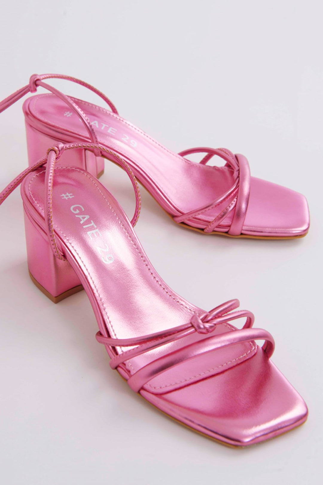 Wavelys Sandales à talons confortables avec lacets amovibles | Ella Gate Shoes - Rose