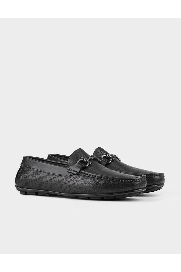 Cabani Shoes Chaussures Loafer noires en cuir véritable avec accessoire à boucle pour homme - Multicolore