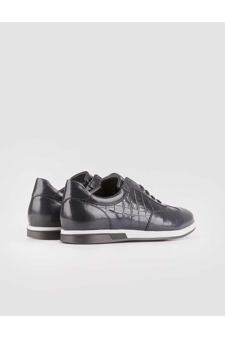 Cabani Shoes Chaussures de ville pour hommes en cuir véritable noir avec lacets et semelle en caoutchouc. - Bleu marine