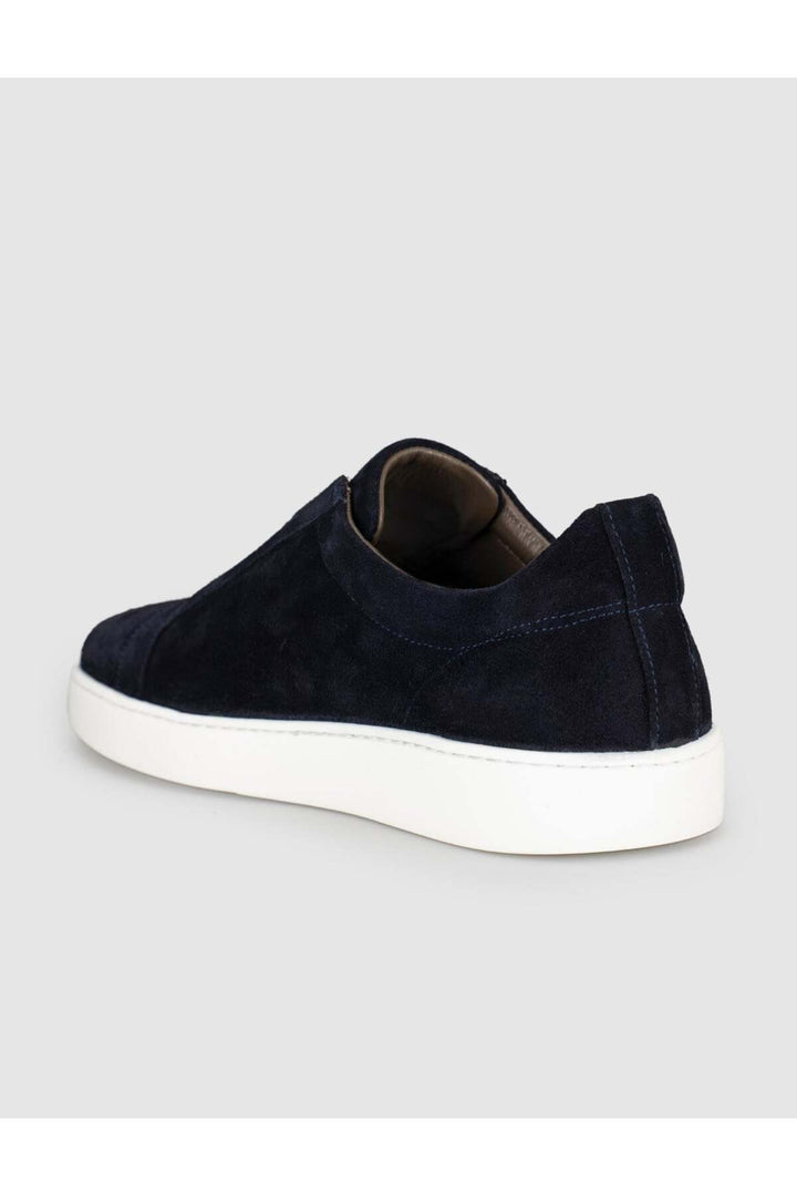 Cabani Shoes Chaussures de sport pour hommes en cuir véritable en suède bleu marine sans lacets - Bleu marine