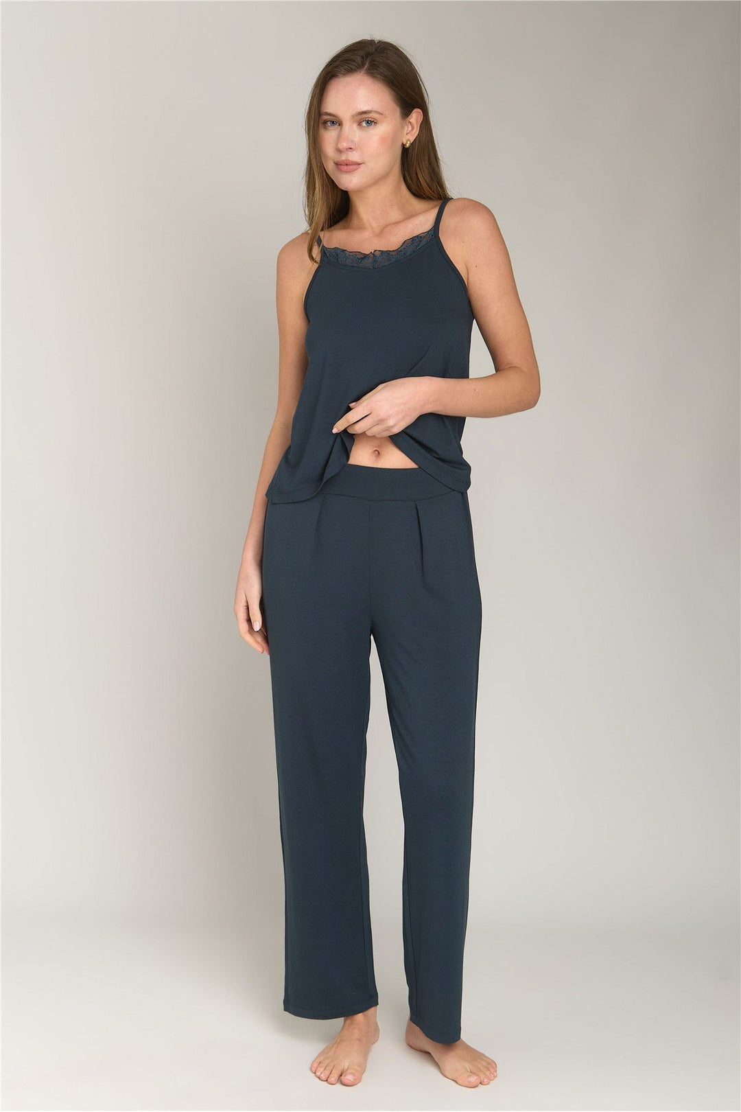 Lovely Things Pantalon de pyjama étroit en tricot ELLA - Anthracite