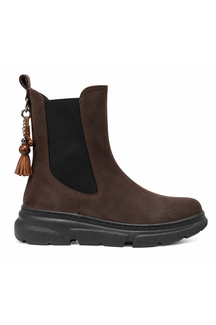 Wavelys Remi Bottes Femme en Cuir Suédé Marron à Talon Élastique Confortable - Marron