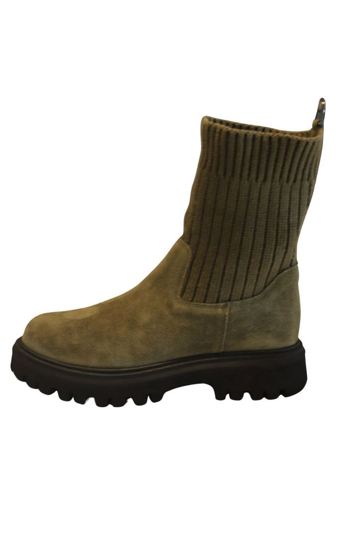 Wavelys RIVER Bottes en cuir suédé véritable kaki avec détails en tressé, faciles à enfiler. - Kaki