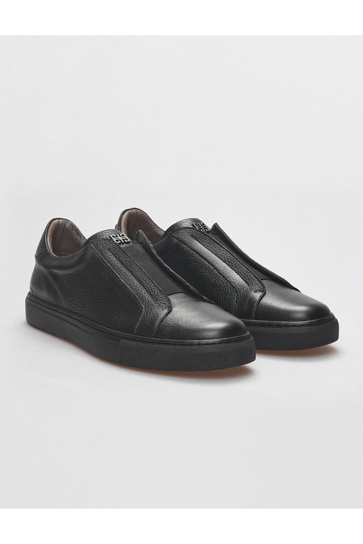 Cabani Shoes Chaussures de sport pour hommes en cuir véritable noir à lacets. - Noir