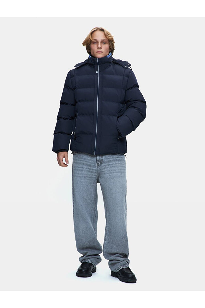 LTB Manteau à capuche gonflable bleu marine à manches longues