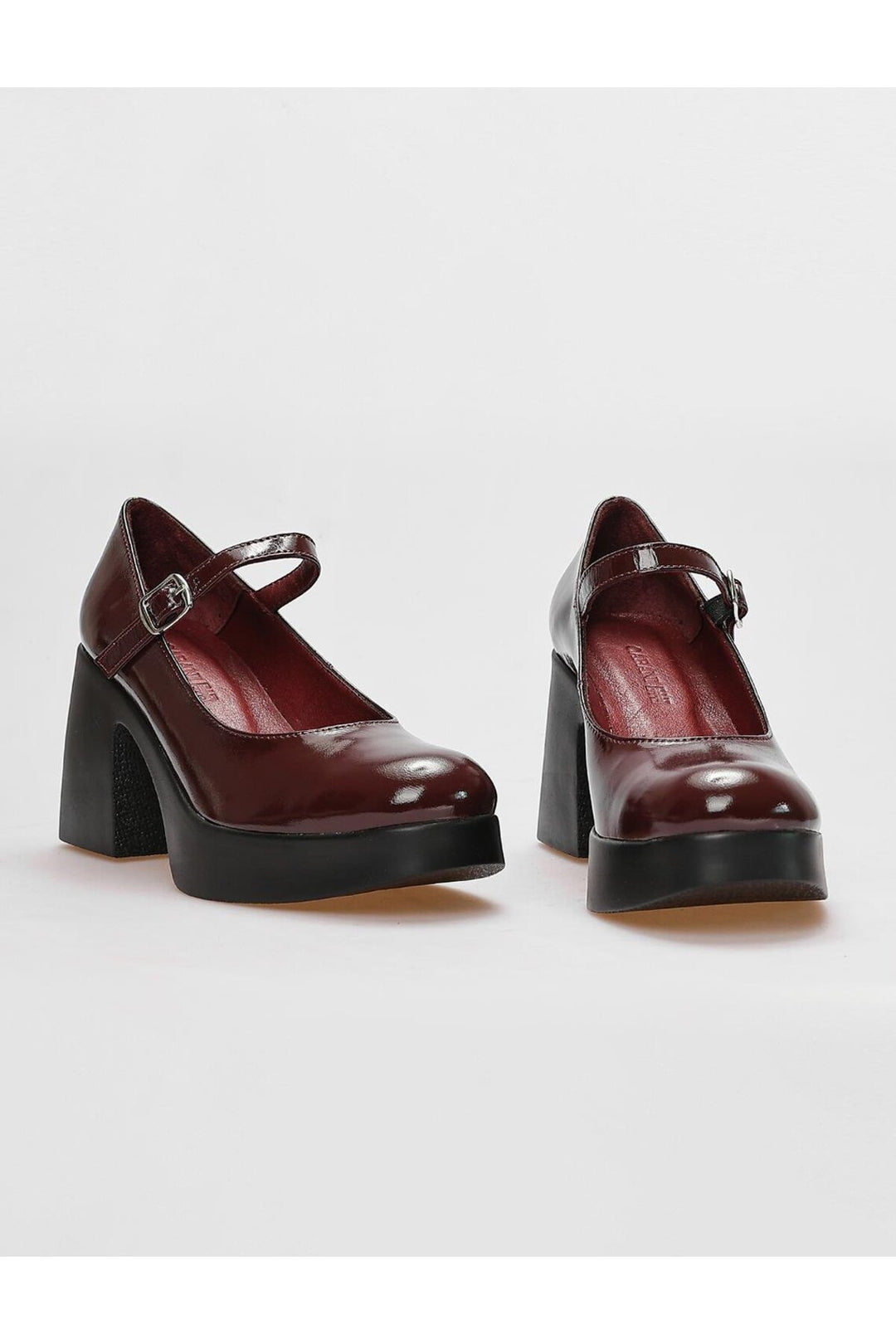 Cabani Shoes Chaussures à talons épais en cuir véritable verni bordeaux pour femmes - Multicolore