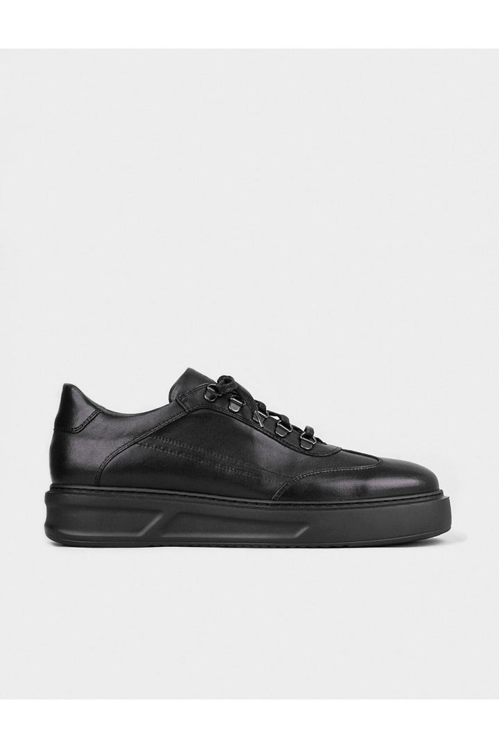 Cabani Shoes Chaussures de sport pour hommes en cuir véritable noir à lacets avec doublure en cuir. - Noir