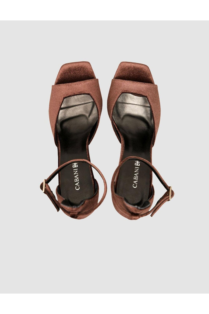 Cabani Shoes Chaussures à talons pour femmes en velours marron foncé avec boucle à la cheville - Marron