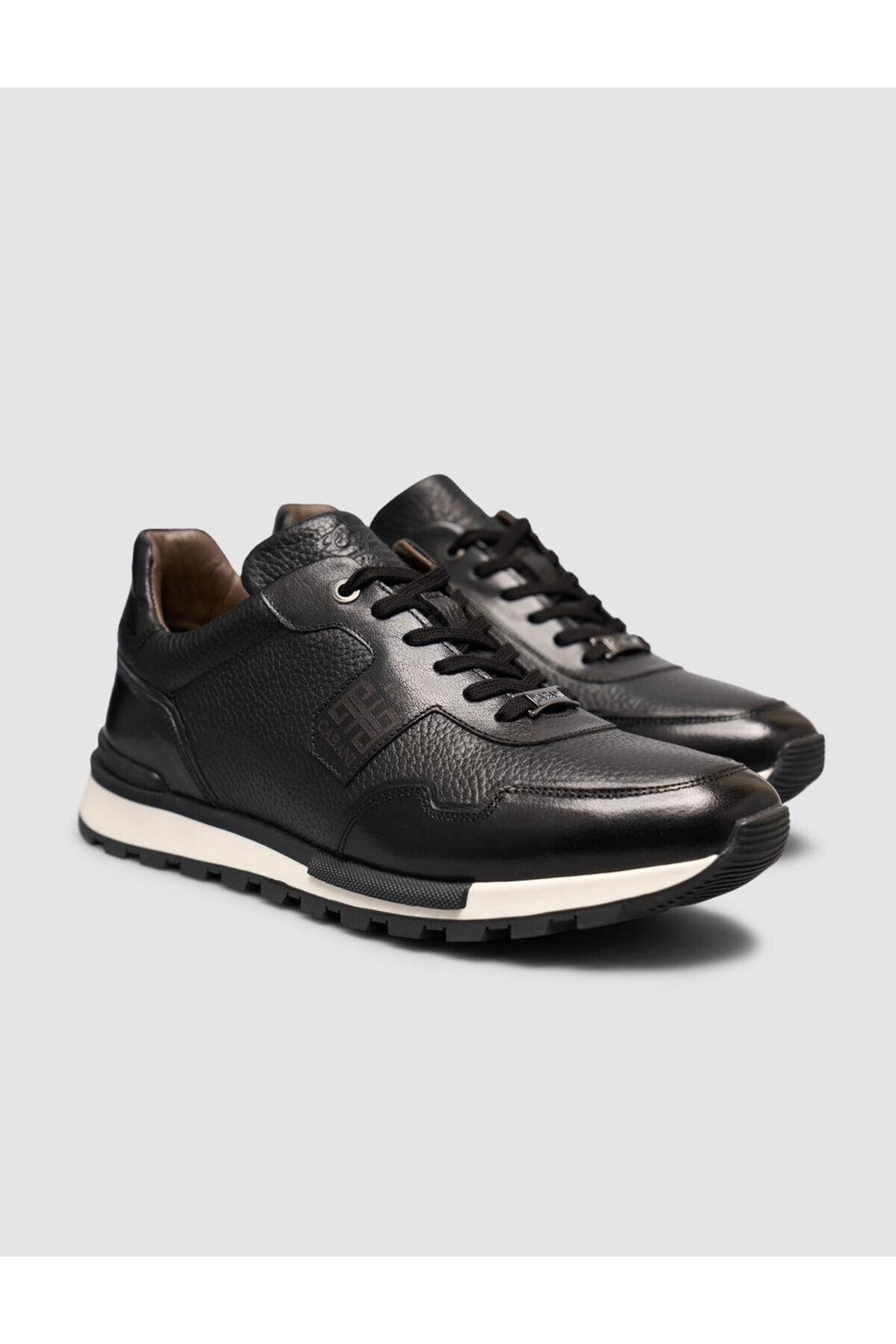 Cabani Shoes Chaussures de sport pour hommes en cuir véritable texturé noir à lacets. - Multicolore