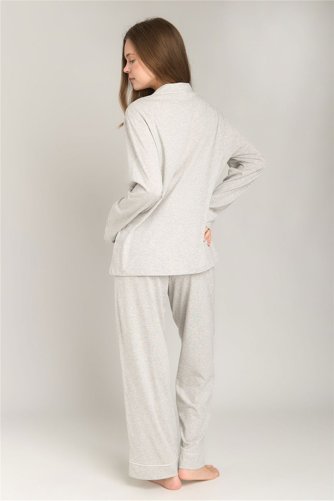 Lovely Things NINA Ensemble de Pyjama en Maille à Manches Longues - Gris melange