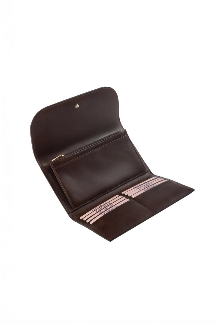 helmbrook Femme Cuir Véritable Grand Portefeuille Fermeture Éclair RFID Protégé Charlotte Café