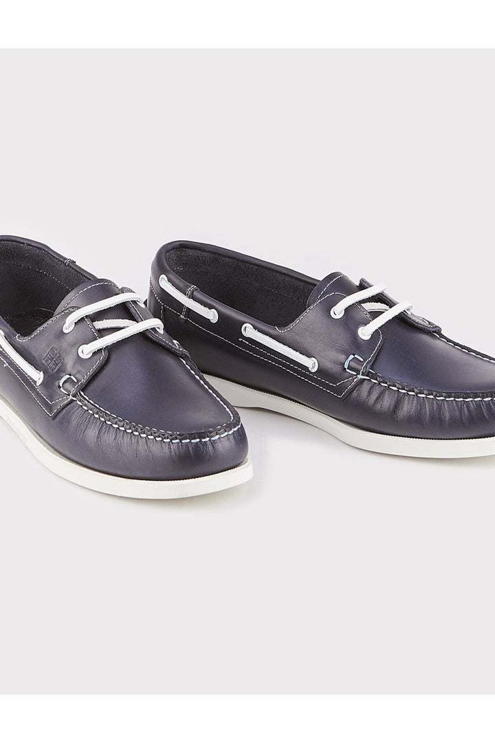 Cabani Shoes Pianello %100 Cuir Véritable Bleu marine Chaussures de bateau pour hommes à lacets avec détails de couture. - Bleu marine