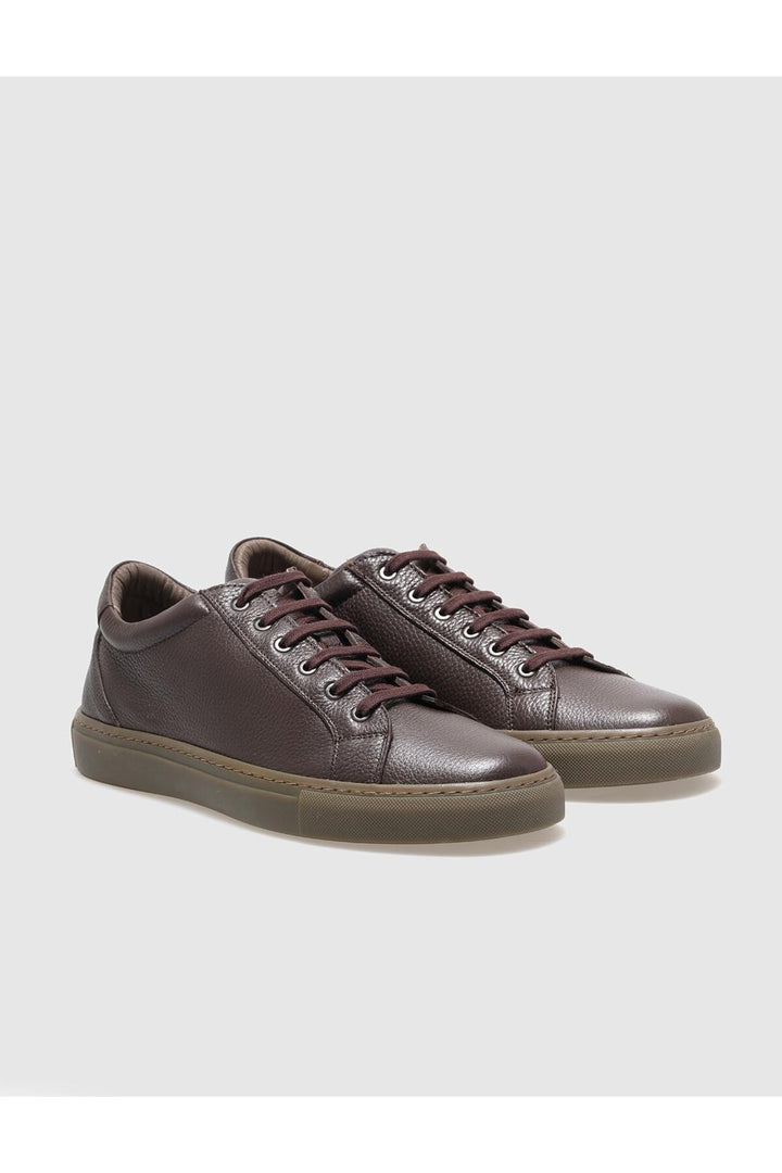 Cabani Shoes Baskets pour hommes en cuir véritable marron à lacets - Marron