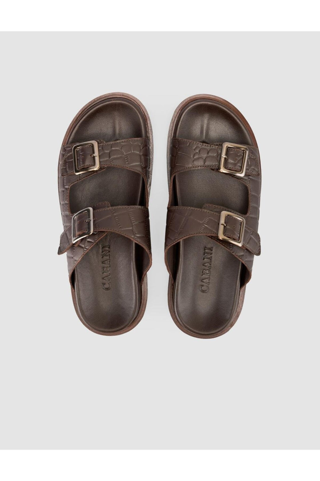 Cabani Shoes %100 Cuir Véritable Sandale Homme en Cuir Croco Marron - Marron