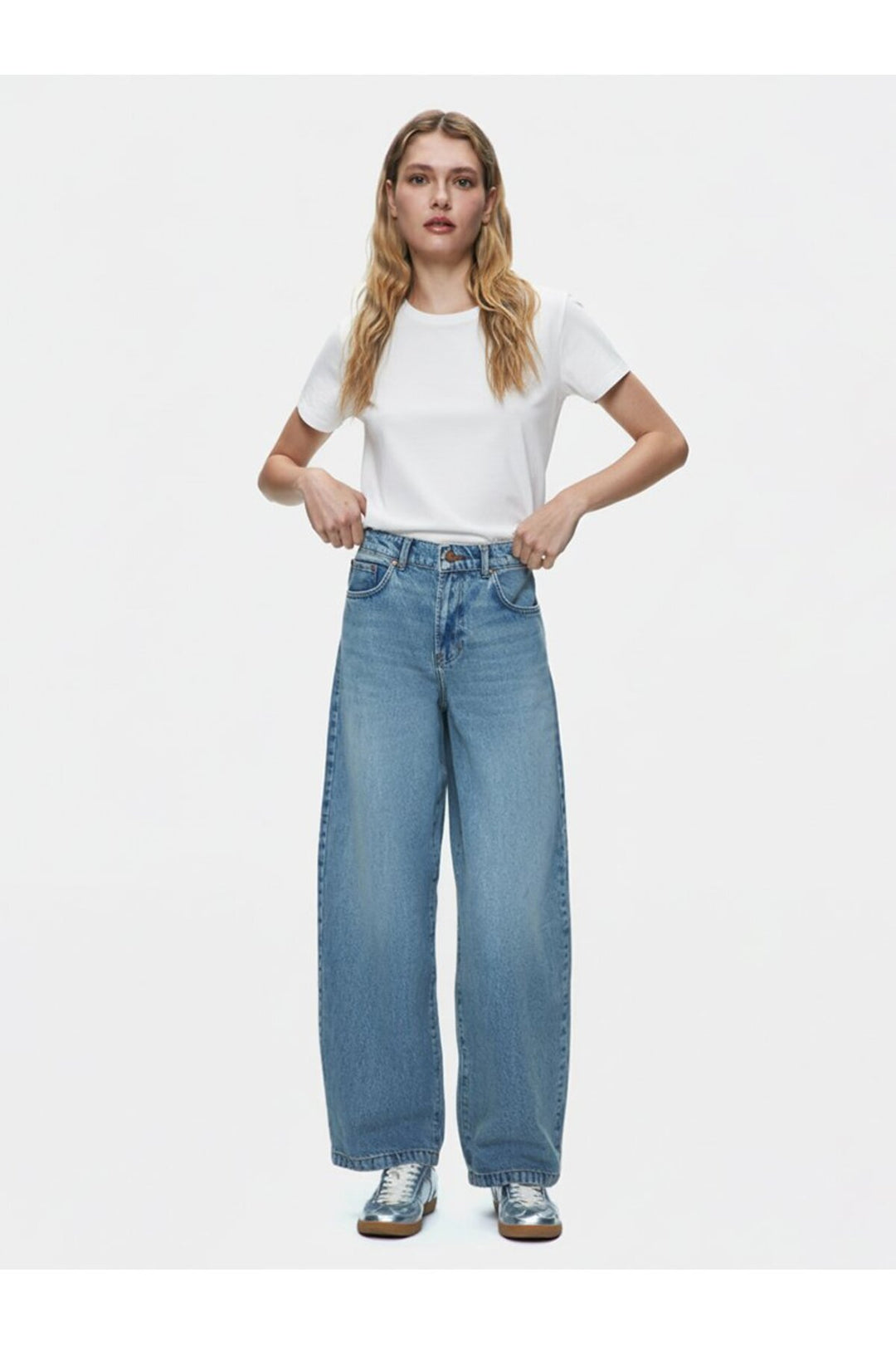 LTB Larrie L Pantalon Jean Mi-Bas Indigo Délavé à Jambe Évasée - Bleu