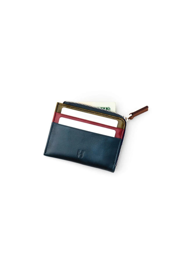 helmbrook Seward - Cuir véritable - Bleu marine - Multicolore - Homme - Conception de poche - Fermeture à glissière - Porte-cartes Rfid protégé