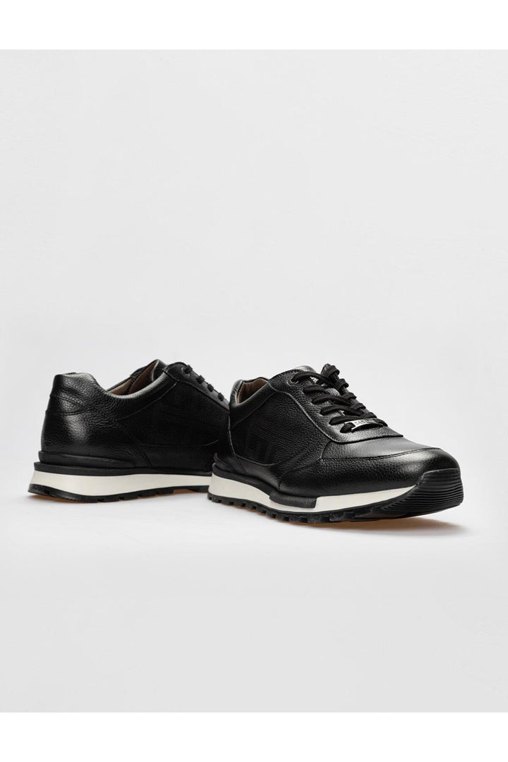 Cabani Shoes Chaussures de sport pour hommes en cuir véritable noires à lacets - Noir