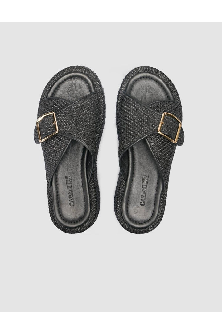 Cabani Shoes Sandales noires pour femmes avec détails en osier - Noir
