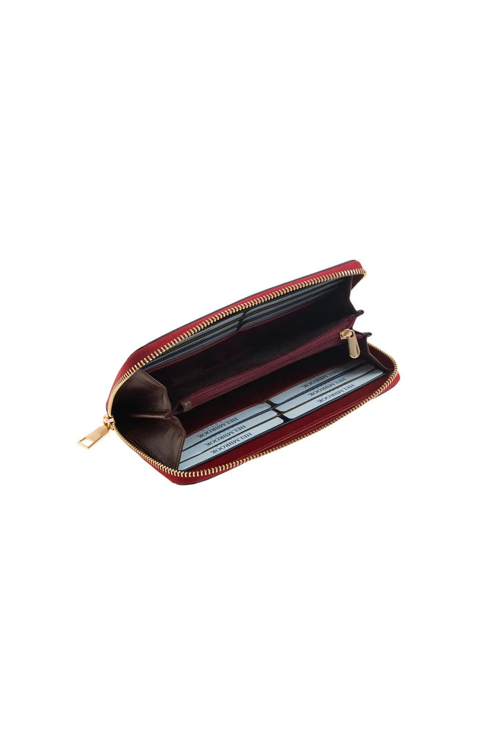 helmbrook Véritable Cuir Femme Grand Portefeuille Zippé RFID Protégé Amelia Bordeaux Bleu Marine