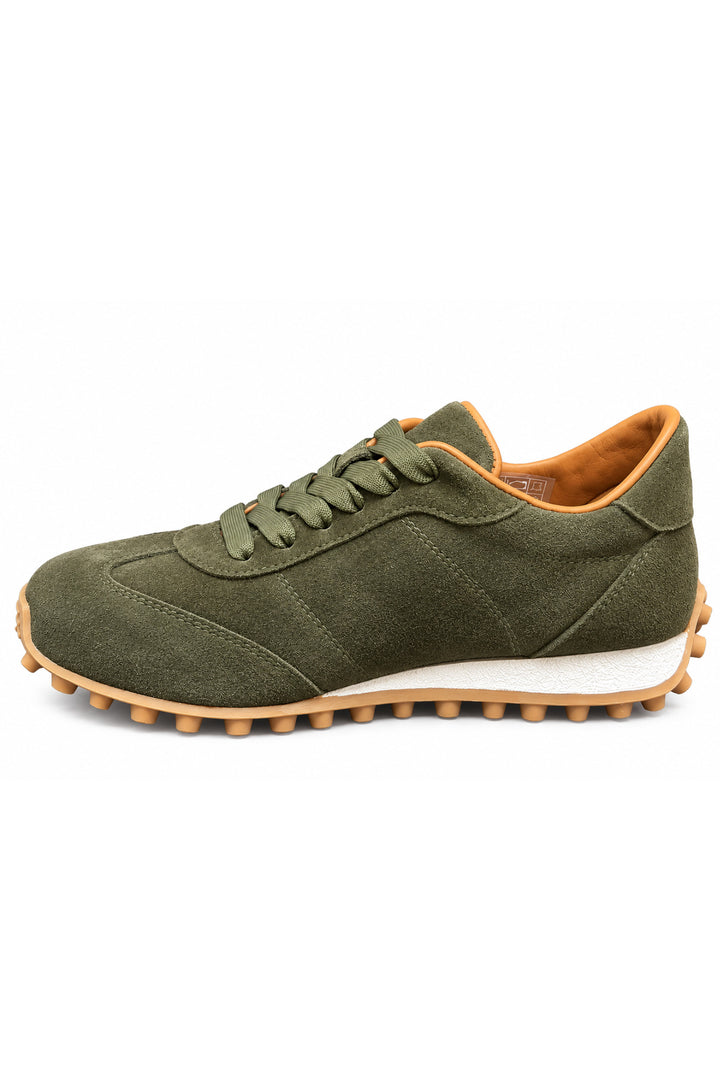 Wavelys VERONA Haki Véritable Cuir Suédé Doublé en Fourrure Chaud Flexible Semelle en Caoutchouc Doux Confortable Baskets Femme - Kaki