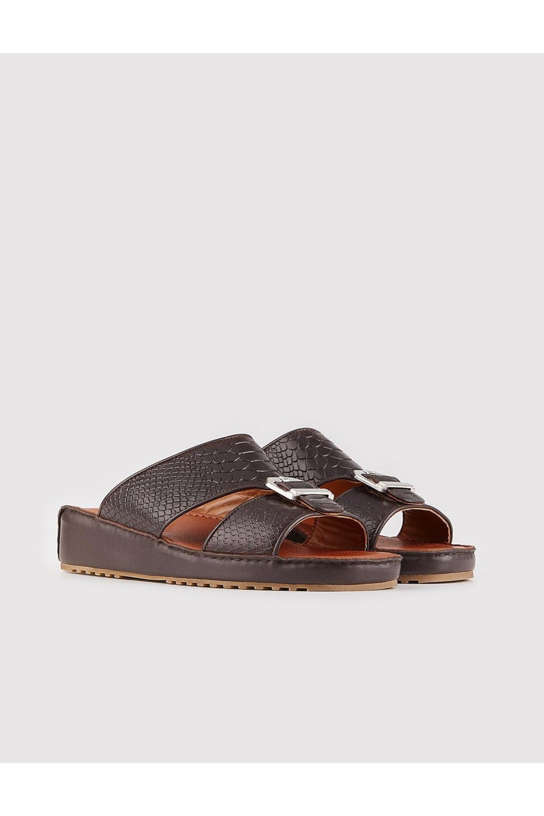 Cabani Shoes Sandale marron en cuir véritable avec détail de boucle pour homme - Multicolore