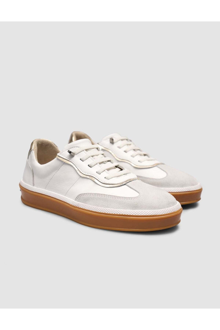 Cabani Shoes Baskets pour femmes en cuir véritable de veau blanc à lacets - Blanc