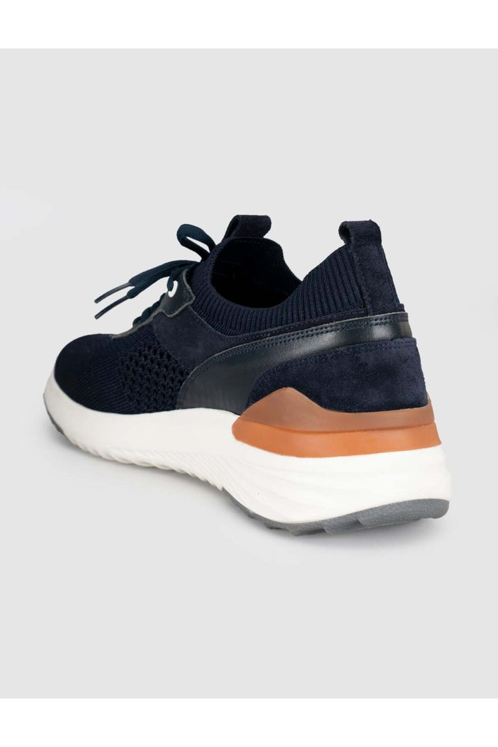 Cabani Shoes Bleu marine Tricot Cuir Véritable Baskets Homme - Bleu marine