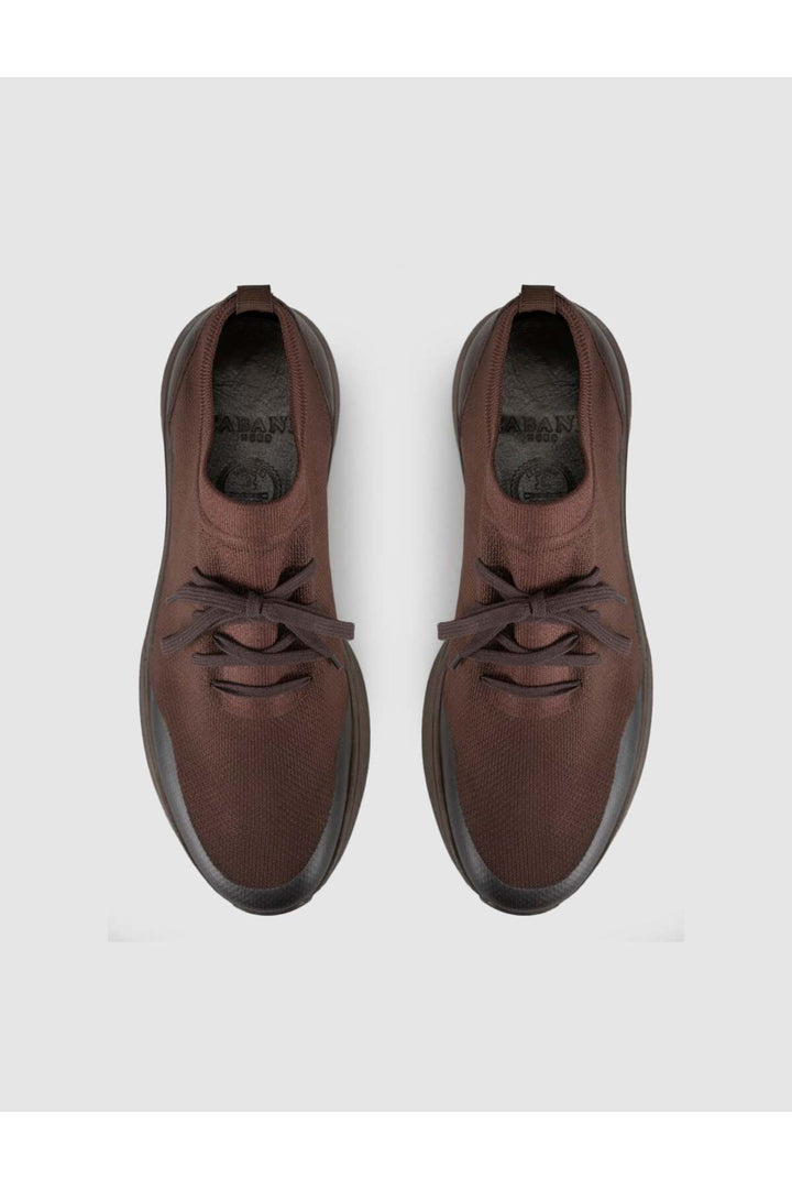 Cabani Shoes Castello Café Tricot & Cuir de Vache Véritable Baskets pour Hommes - Marron