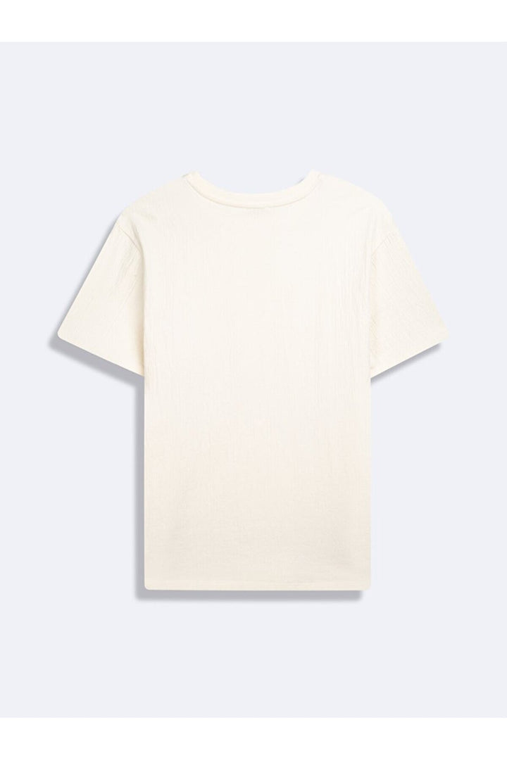 LTB T-shirt crème pressé à col zéro et manches courtes