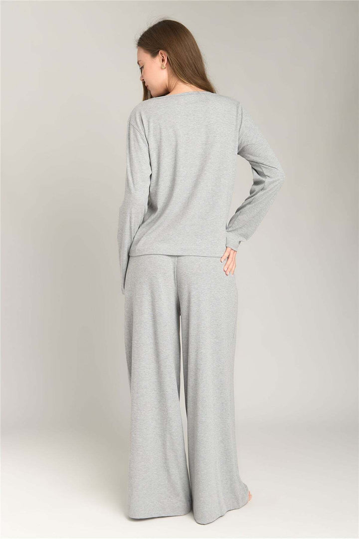 Lovely Things CAROL Kaşkorse Patlı Uzun Kol Tişört Pijama Üstü - Bordo