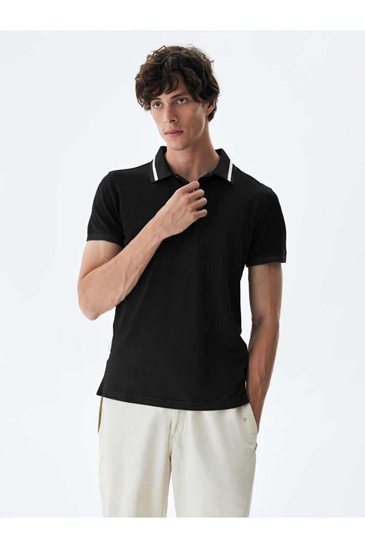 LTB T-shirt noir à col polo effet pâle