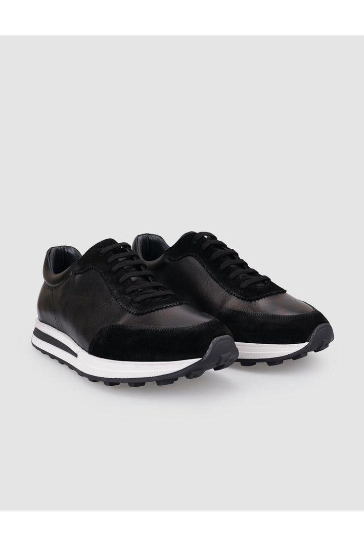 Cabani Shoes Chaussures de sport pour hommes en cuir véritable noir à lacets 100% - Noir