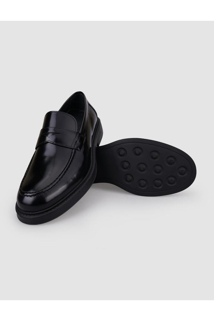 Cabani Shoes Loafer pour homme en cuir véritable noir avec détail de ceinture d'ouverture à 100% Villara. - Multicolore