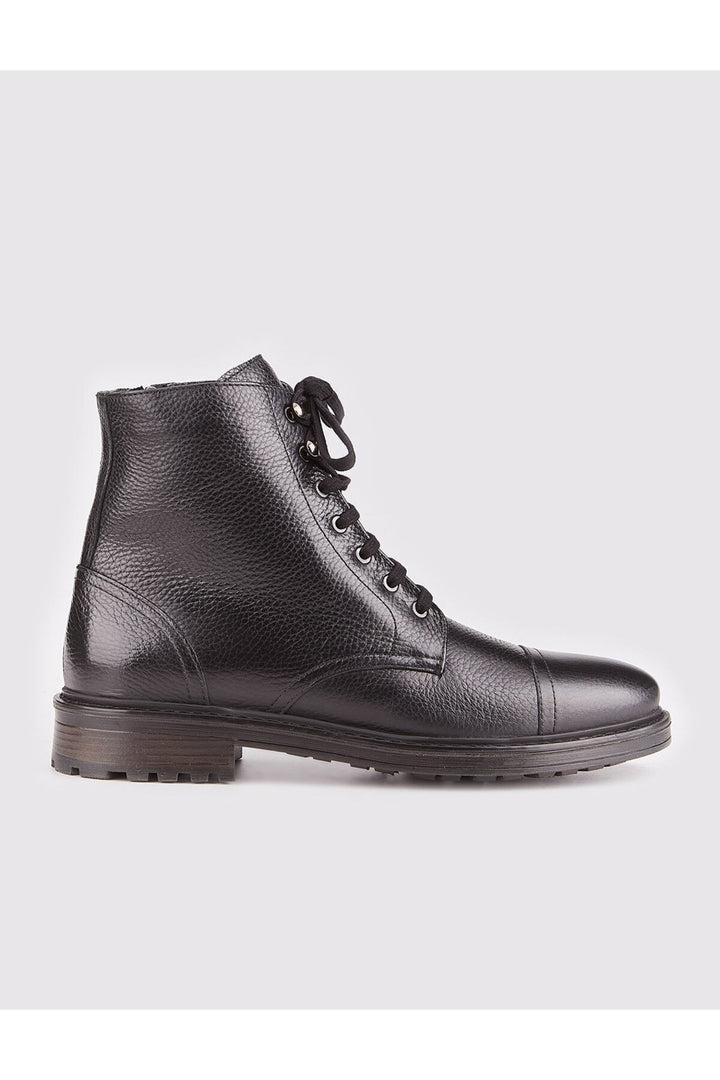 Cabani Shoes Bottines homme en cuir véritable à lacets et fermeture éclair, semelle thermo, noires. - Noir