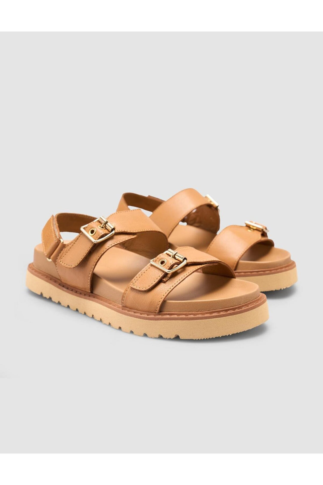 Cabani Shoes Sandales pour femmes en cuir véritable 100% marron. - Tabac